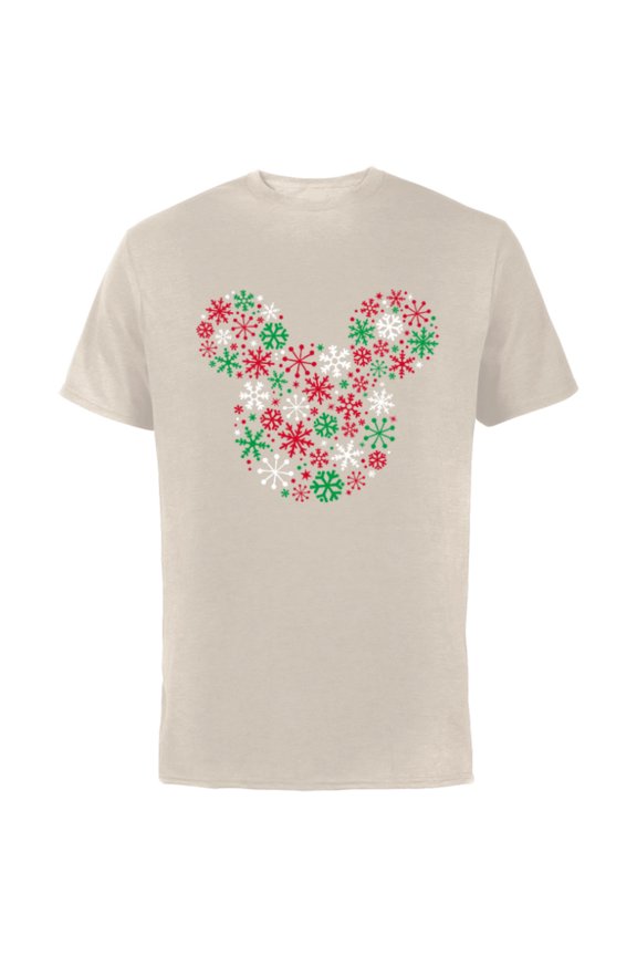 Mickey Mouse Icon Holiday Snowflakes - Short Sleeve Cotton T-Shirt for Adults -Customized-Natural