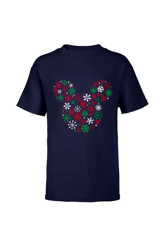 Mickey Mouse Icon Holiday Snowflakes - Short Sleeve T-Shirt for Kids -Customized-Navy