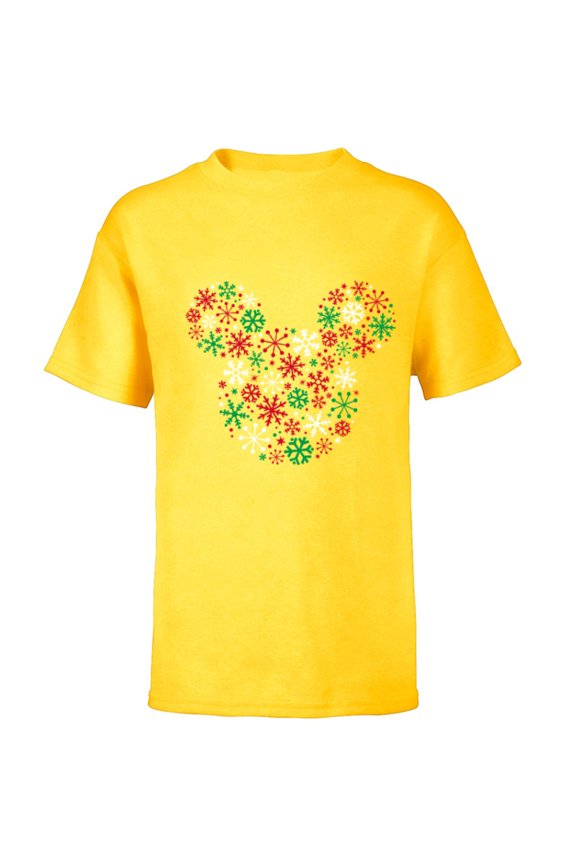 Mickey Mouse Icon Holiday Snowflakes - Short Sleeve T-Shirt for Kids -Customized-Yellow