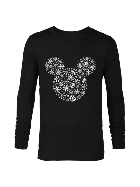 Mickey Mouse Icon Holiday White Snowflakes - Long Sleeve T-Shirt for Men -Customized-Black