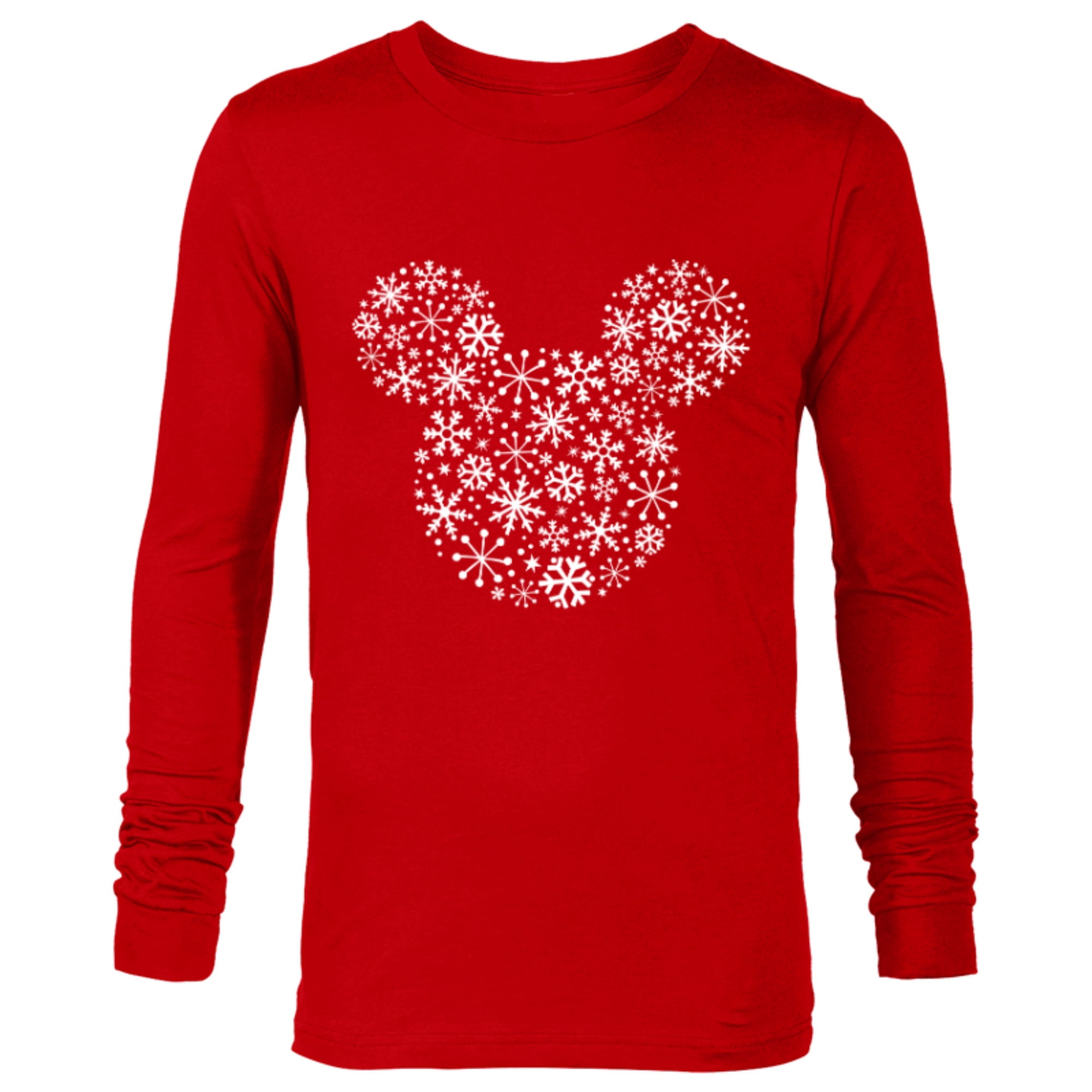 Disney Mickey Mouse Icon Holiday White Snowflakes Long Sleeve T Shirt for Men Customized New Red Walmart
