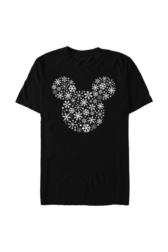 Mickey Mouse Icon Holiday White Snowflakes - Short Sleeve Blended T-Shirt for Adults -Customized-Black