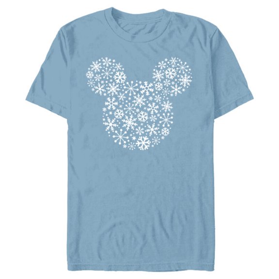 Disney Mickey Mouse Icon Holiday White Snowflakes - Short Sleeve Blended T-Shirt for Adults -Customized-Ocean Blue