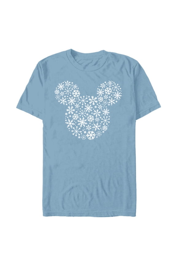 Mickey Mouse Icon Holiday White Snowflakes - Short Sleeve Blended T-Shirt for Adults -Customized-Ocean Blue