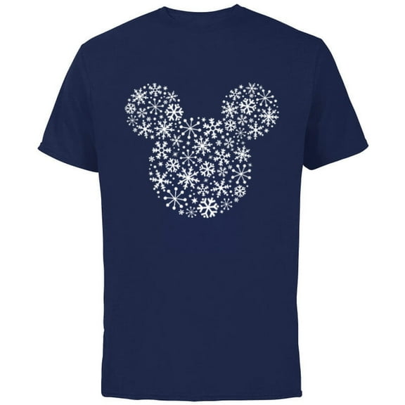 Disney Mickey Mouse Icon Holiday White Snowflakes - Short Sleeve Cotton T-Shirt for Adults -Customized-Navy