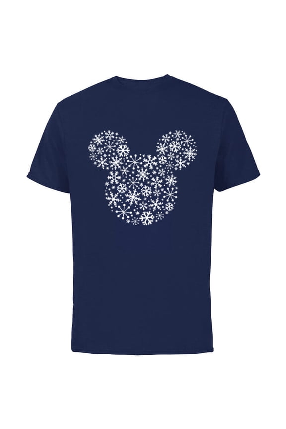 Mickey Mouse Icon Holiday White Snowflakes - Short Sleeve Cotton T-Shirt for Adults -Customized-Navy