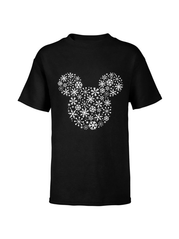Mickey Mouse Icon Holiday White Snowflakes - Short Sleeve T-Shirt for Kids -Customized-Black