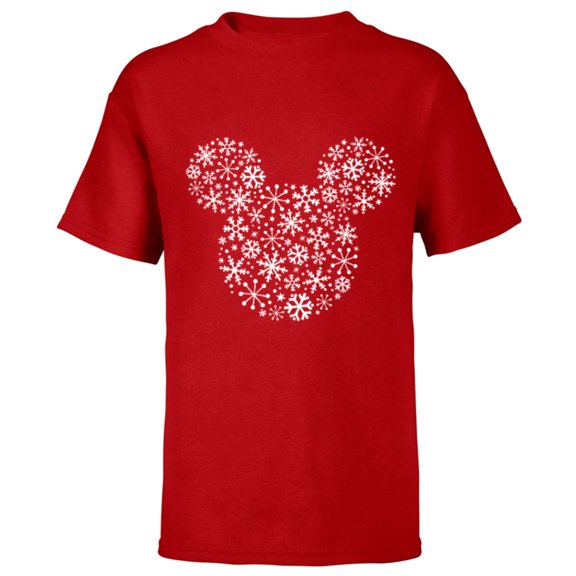 Disney Mickey Mouse Icon Holiday White Snowflakes - Short Sleeve T-Shirt for Kids -Customized-Red