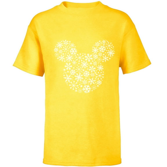 Disney Mickey Mouse Icon Holiday White Snowflakes - Short Sleeve T-Shirt for Kids -Customized-Yellow