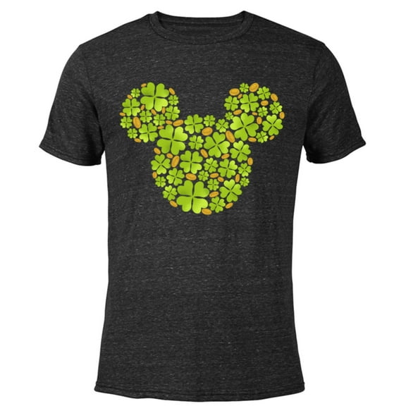 Disney Mickey Mouse Icon Lucky Shamrock St. Patrick’s Day - Short Sleeve Blended T-Shirt for Adults - Customized-Black