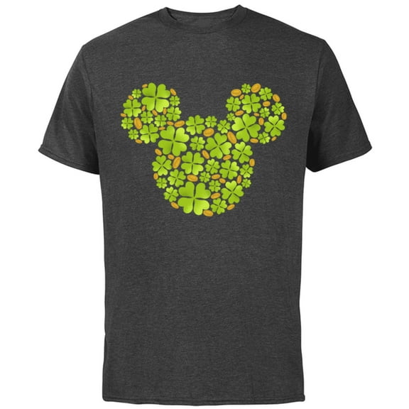 Disney Mickey Mouse Icon Lucky Shamrock St. Patrick’s Day - Short Sleeve Cotton T-Shirt for Adults - Customized-Charcoal
