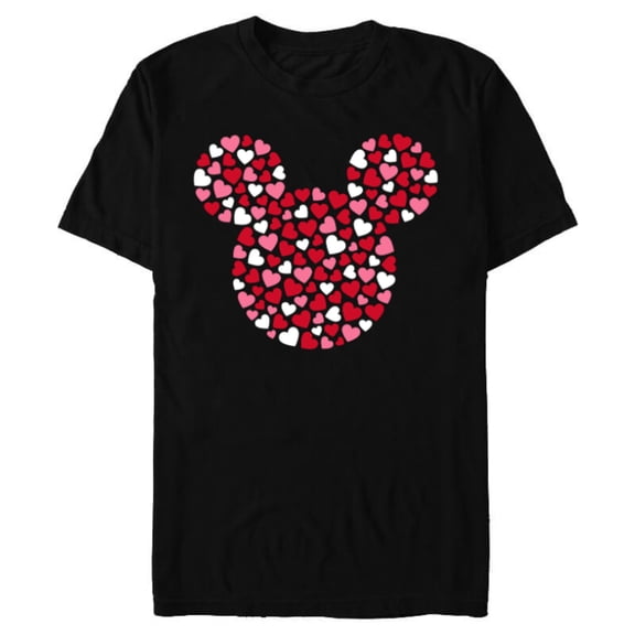Disney Mickey Mouse Icon Pink Hearts Valentine's Day - Short Sleeve Blended T-Shirt for Adults - Customized-Black
