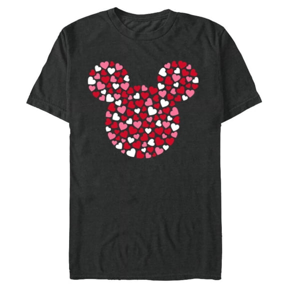 Disney Mickey Mouse Icon Pink Hearts Valentine's Day - Short Sleeve Blended T-Shirt for Adults - Customized-Dark Heather