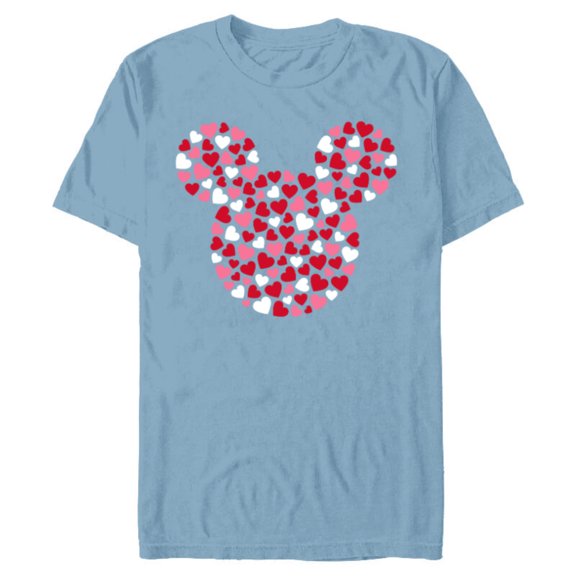 Disney Mickey Mouse Icon Pink Hearts Valentine's Day - Short Sleeve Blended T-Shirt for Adults - Customized-Ocean Blue