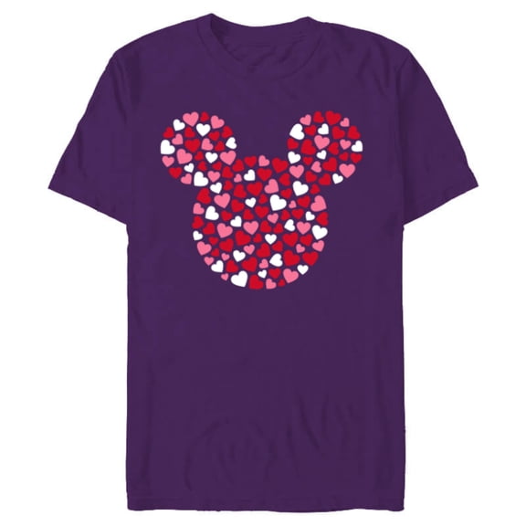 Disney Mickey Mouse Icon Pink Hearts Valentine's Day - Short Sleeve Blended T-Shirt for Adults - Customized-Purple