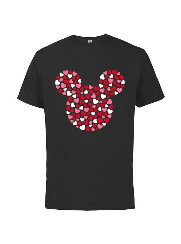 Disney Mickey Mouse Icon Pink Hearts Valentine's Day - Short Sleeve Cotton T-Shirt for Adults - Customized-Black