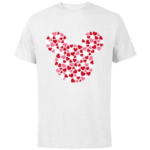 Disney Mickey Mouse Icon Pink Hearts Valentine's Day - Short Sleeve Cotton T-Shirt for Adults - Customized-White