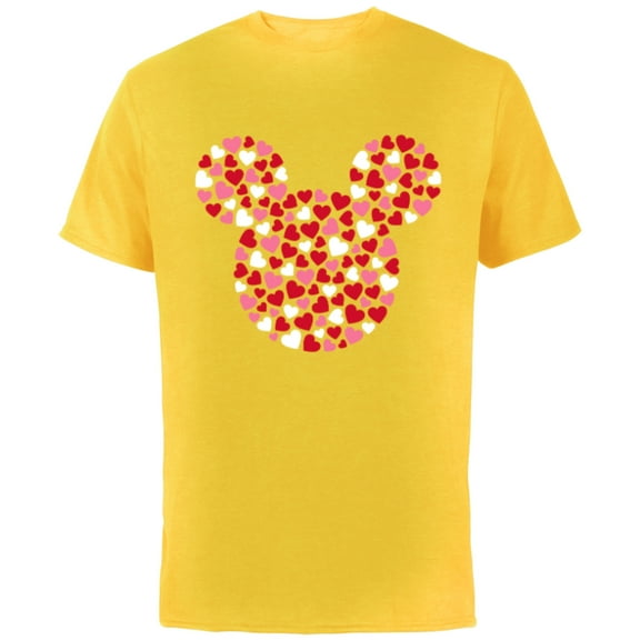 Disney Mickey Mouse Icon Pink Hearts Valentine's Day - Short Sleeve Cotton T-Shirt for Adults - Customized-Yellow