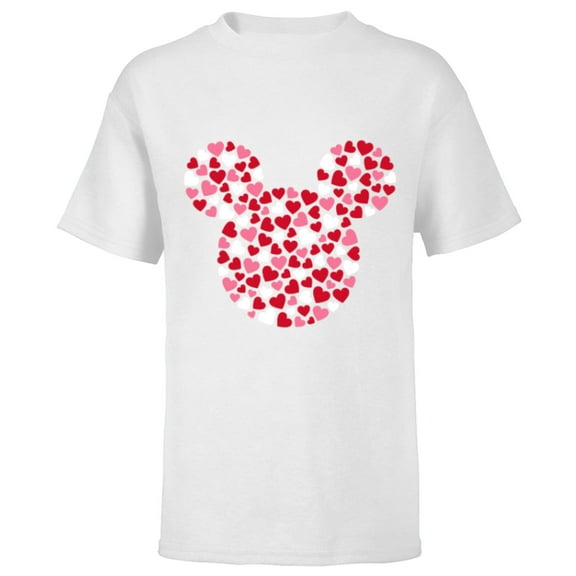Disney Mickey Mouse Icon Pink Hearts Valentine's Day - Short Sleeve T-Shirt for Kids - Customized-White