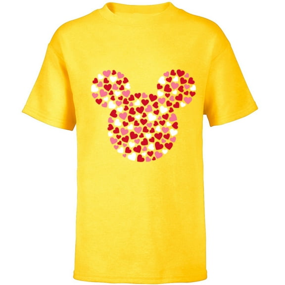 Disney Mickey Mouse Icon Pink Hearts Valentine's Day - Short Sleeve T-Shirt for Kids - Customized-Yellow
