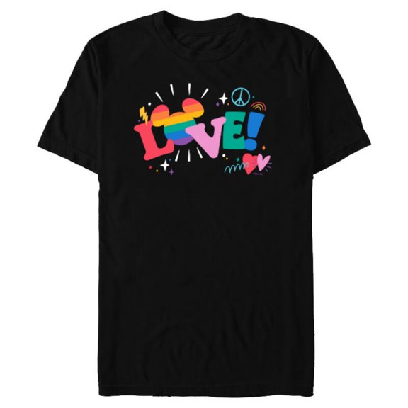 Disney Mickey Mouse Icon Pride Love Rainbow Doodles - Short Sleeve Blended T-Shirt for Adults - Customized-Black