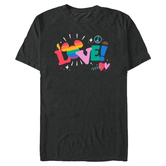 Disney Mickey Mouse Icon Pride Love Rainbow Doodles - Short Sleeve Blended T-Shirt for Adults - Customized-Dark Heather