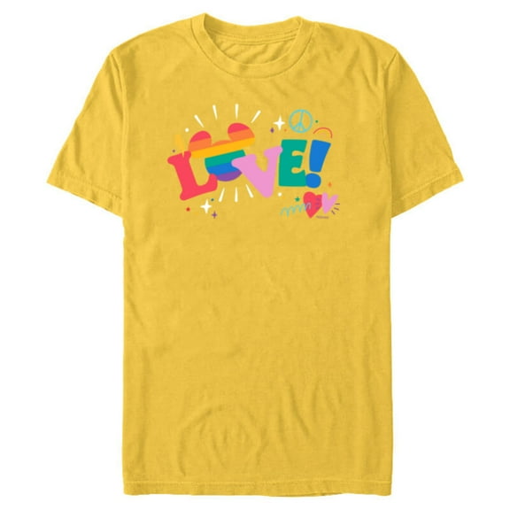 Disney Mickey Mouse Icon Pride Love Rainbow Doodles - Short Sleeve Blended T-Shirt for Adults - Customized-Yellow