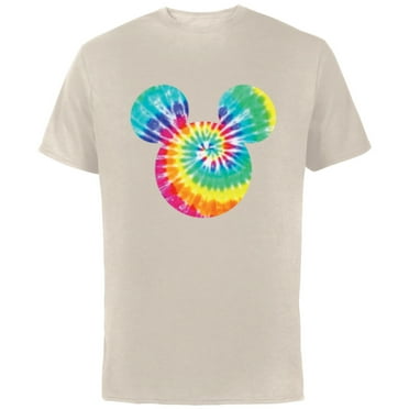 Disney Mickey Mouse Icon Rainbow Tie-Dye - Short Sleeve Cotton T-Shirt for Adults- Customized-Natural