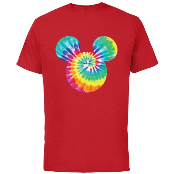 Disney Mickey Mouse Icon Rainbow Tie-Dye - Short Sleeve Cotton T-Shirt for Adults- Customized-Red