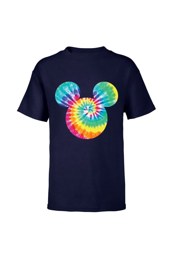 Mickey Mouse Icon Rainbow Tie-Dye  - Short Sleeve T-Shirt for Kids- Customized-Navy