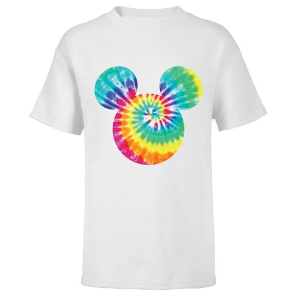Disney Mickey Mouse Icon Rainbow Tie-Dye  - Short Sleeve T-Shirt for Kids- Customized-White