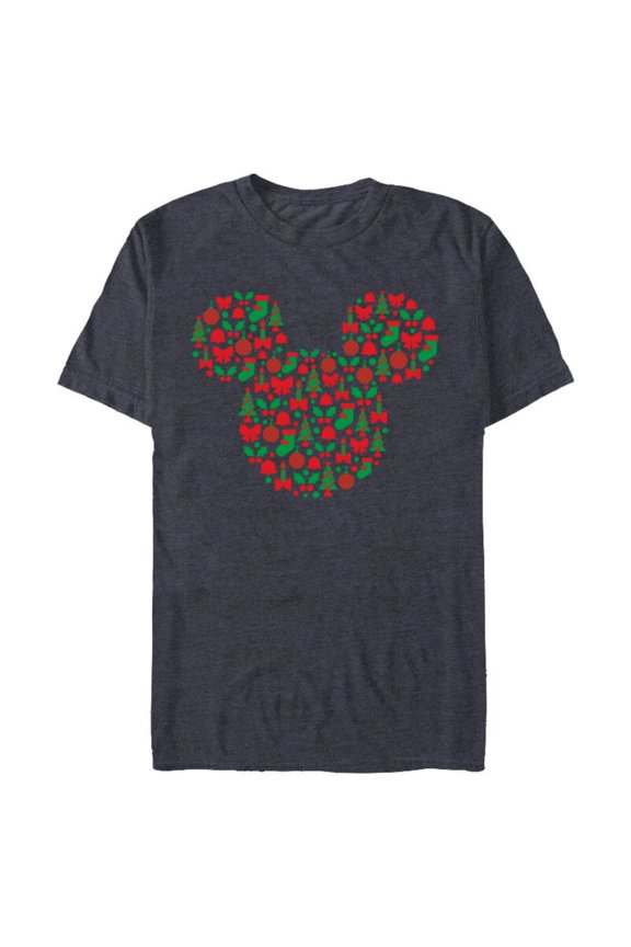 Mickey Mouse Icon Red and Green Holiday - Short Sleeve Blended T-Shirt for Adults - Customized-Navy Heather