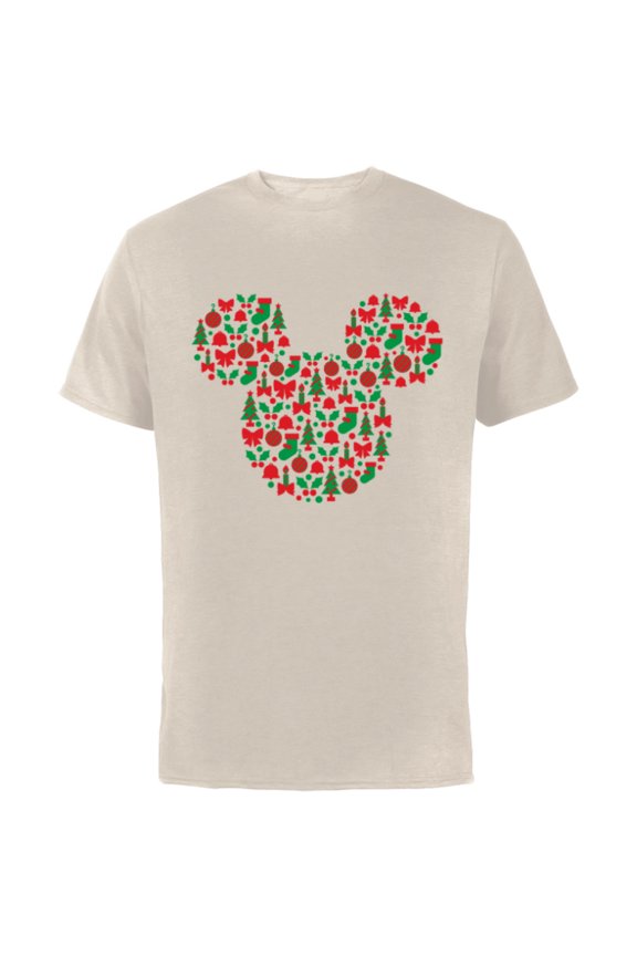 Mickey Mouse Icon Red and Green Holiday - Short Sleeve Cotton T-Shirt for Adults - Customized-Natural
