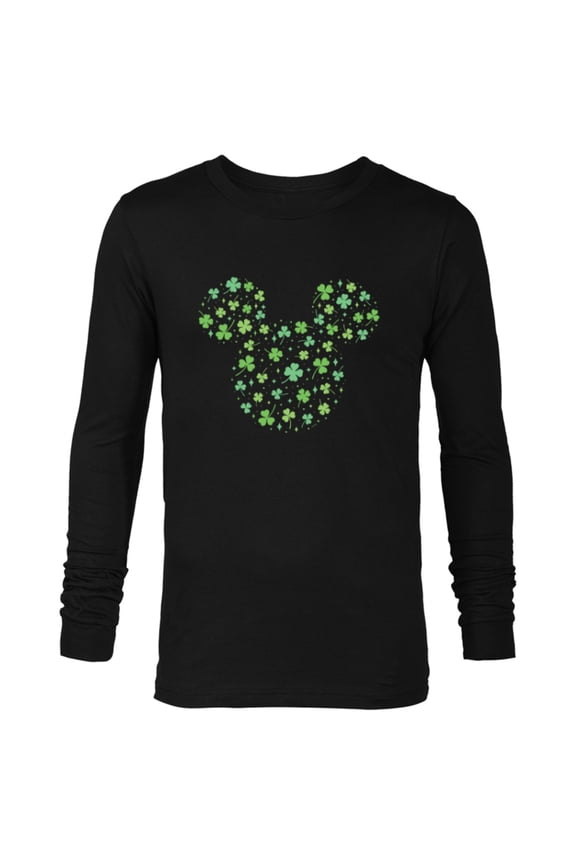 Mickey Mouse Icon Shamrock Clovers St Patrick’s Day - Long Sleeve T-Shirt for Men - Customized-Black
