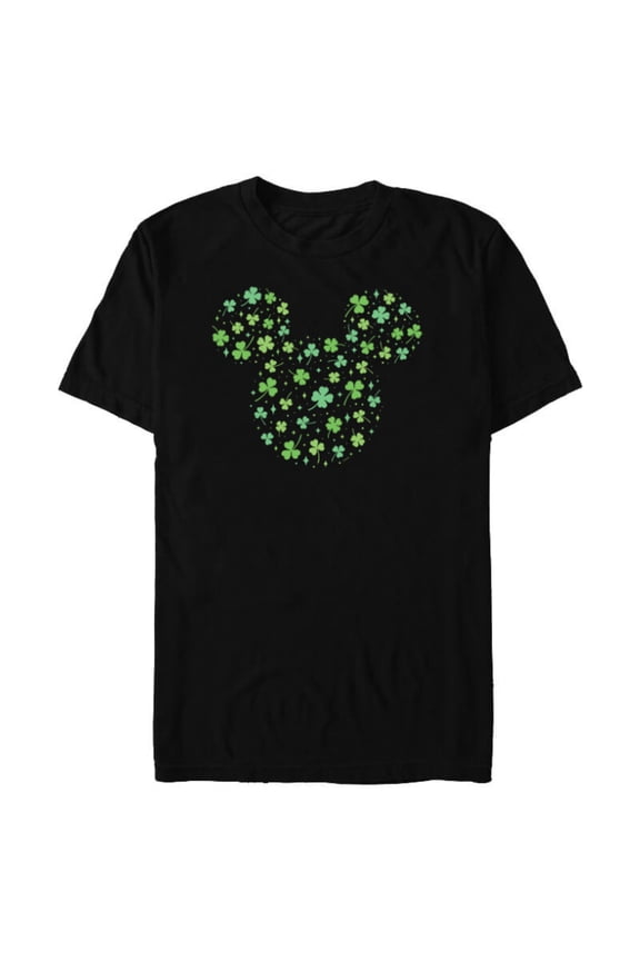 Mickey Mouse Icon Shamrock Clovers St Patrick’s Day - Short Sleeve Blended T-Shirt for Adults - Customized-Black