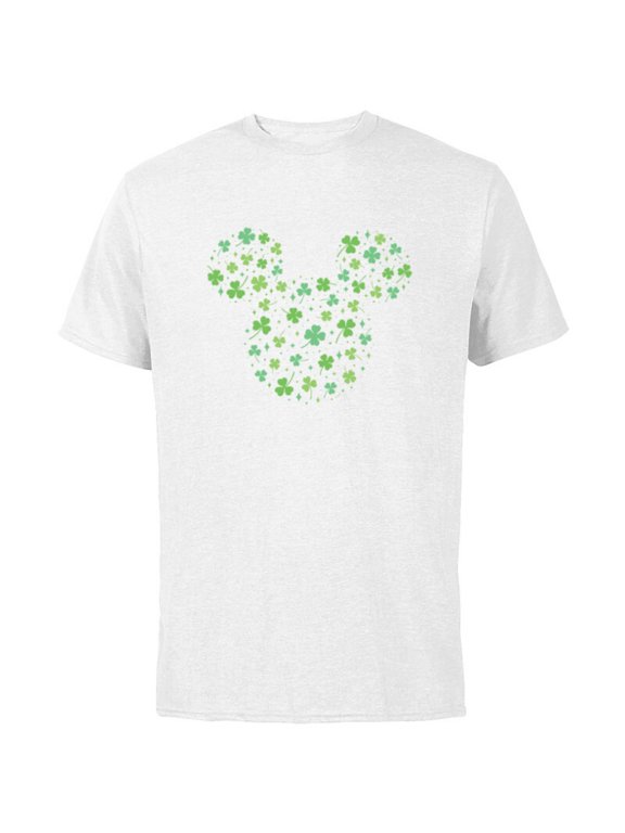 Mickey Mouse Icon Shamrock Clovers St Patrick’s Day - Short Sleeve Cotton T-Shirt for Adults - Customized-White
