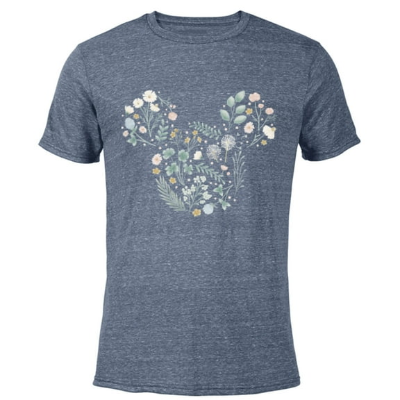 Disney Mickey Mouse Icon Spring Flowers - Short Sleeve Blended T-Shirt for Adults - Customized-Navy Heather