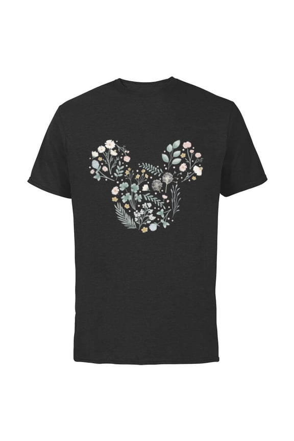 Mickey Mouse Icon Spring Flowers - Short Sleeve Cotton T-Shirt for Adults - Customized-Black