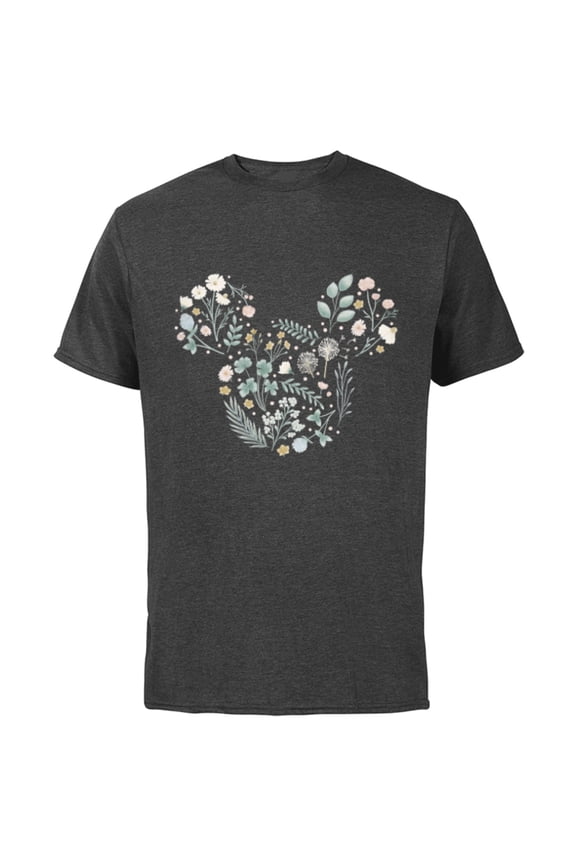 Mickey Mouse Icon Spring Flowers - Short Sleeve Cotton T-Shirt for Adults - Customized-Charcoal