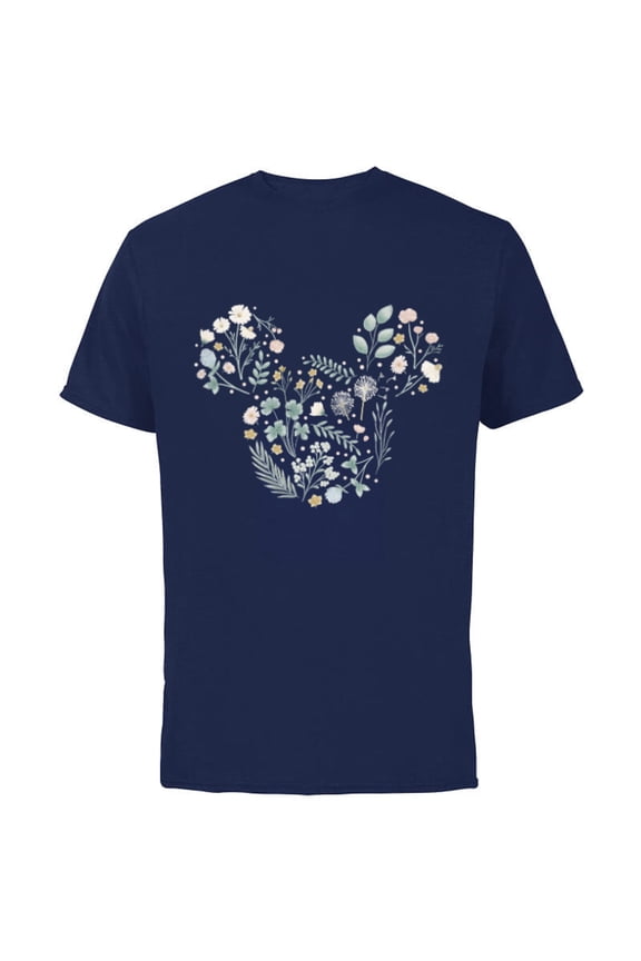 Mickey Mouse Icon Spring Flowers - Short Sleeve Cotton T-Shirt for Adults - Customized-Navy