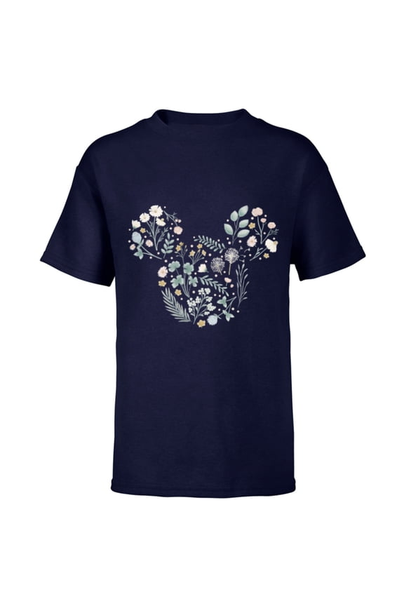 Mickey Mouse Icon Spring Flowers - Short Sleeve T-Shirt for Kids - Customized-Navy