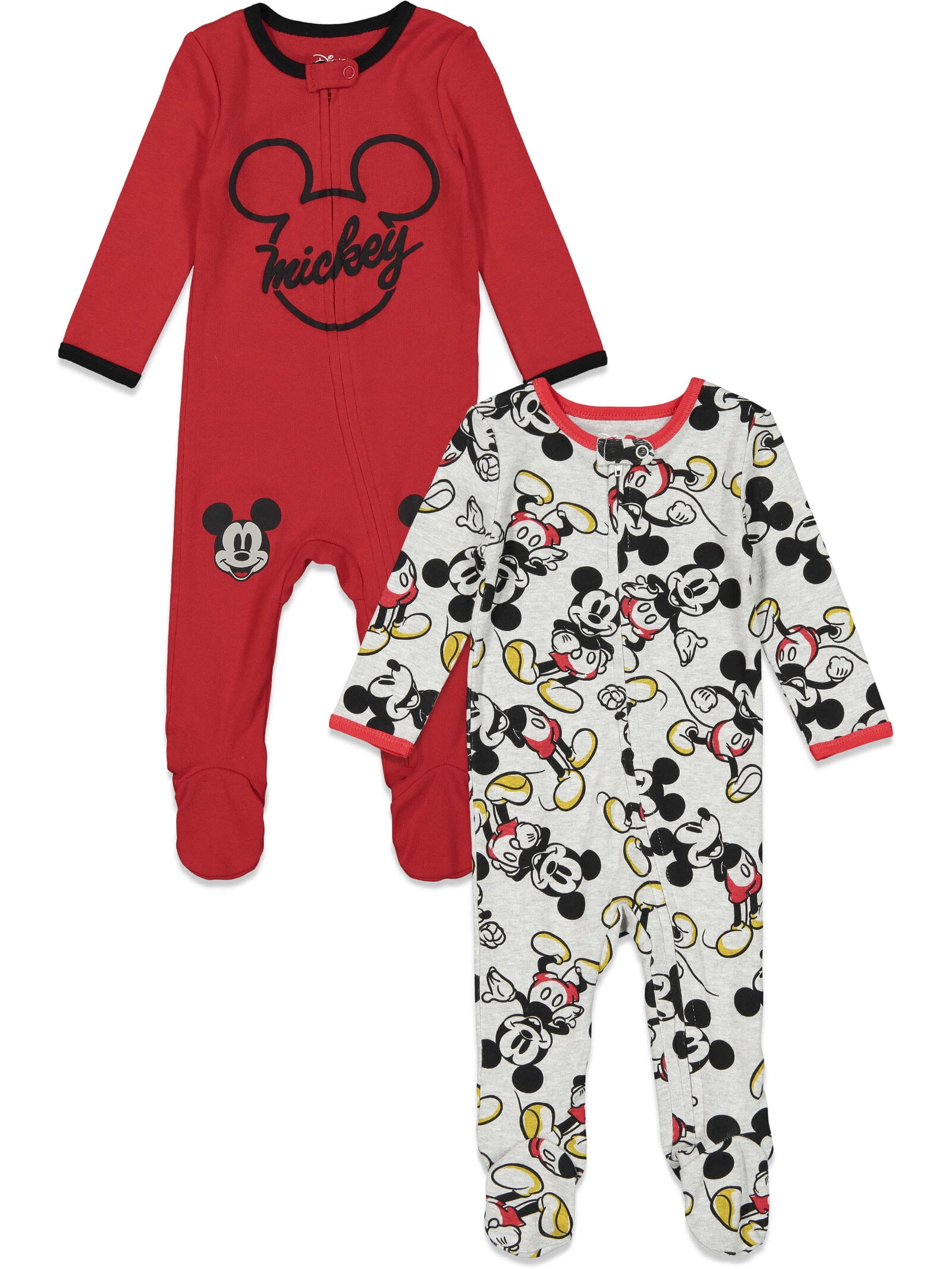 Disney Mickey Mouse Infant Baby Boys 2 Pack Zip Up Sleep N' Plays Newborn to Infant
