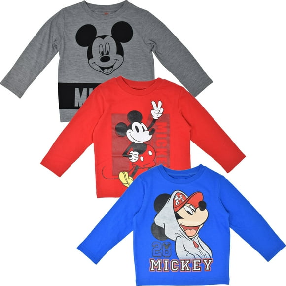 Disney Mickey Mouse Infant Baby Boys 3 Pack Long Sleeve T-Shirts Infant to Big Kid