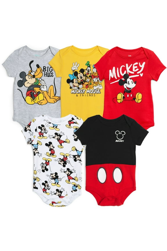 Mickey Mouse Infant Baby Boys 5 Pack Bodysuits Newborn to Infant