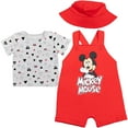 thumbnail image 1 of Disney Mickey Mouse Infant Baby Boys French Terry Short Overalls T-Shirt and Hat 3 Piece Outfit Set Newborn to Infant, 1 of 5