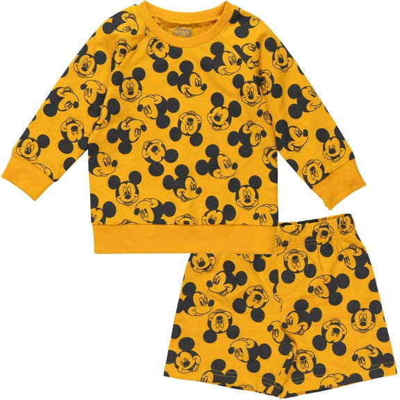 Disney Mickey Mouse Infant Baby Boys French Terry Sweatshirt and Shorts Newborn to Toddler