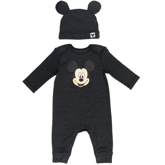 Disney Mickey Mouse Infant Baby Boys Snap Cosplay Coverall and Hat Newborn to Infant