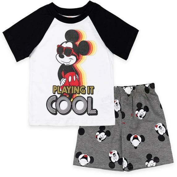 Disney Mickey Mouse Infant Baby Boys T-Shirt and French Terry Shorts Outfit Set Infant to Little Kid