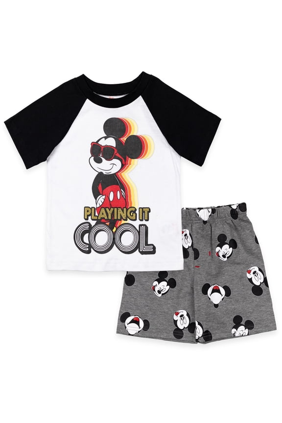 Mickey Mouse Infant Baby Boys T-Shirt and French Terry Shorts Outfit Set Infant to Little Kid