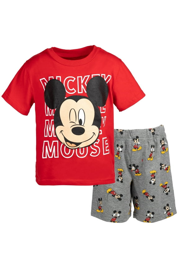 Mickey Mouse Infant Baby Boys T-Shirt and French Terry Shorts Outfit Set Infant to Little Kid